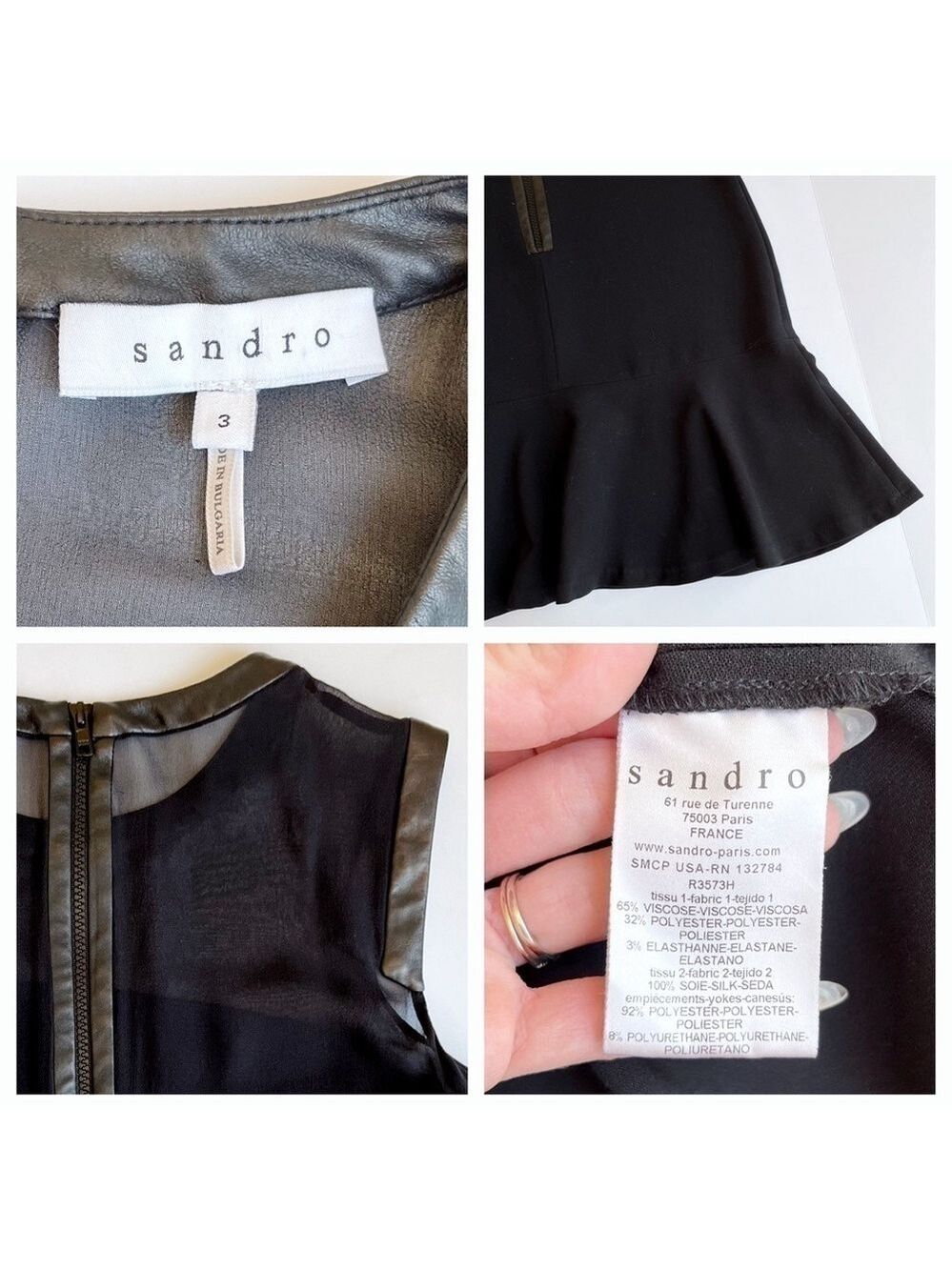 Sandro Leather Trim Flounce Dress - Picture 11 of 11